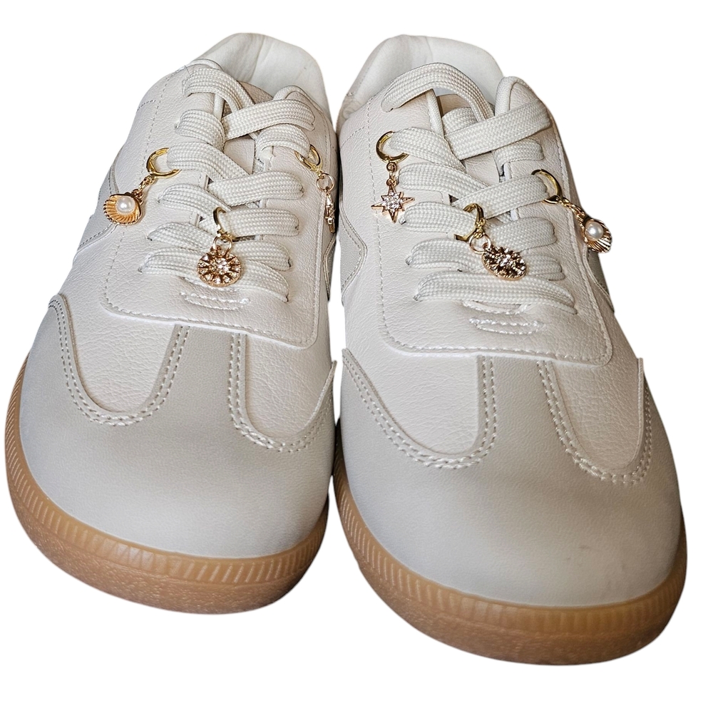 DV by Dolce Vita Women's Cream Sneakers with Gold Accents